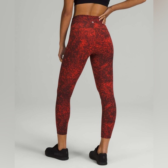 New Lululemon Wunder Train High-Rise Tight 25" Denim Wash Print Autumn Red Black - Picture 1 of 8